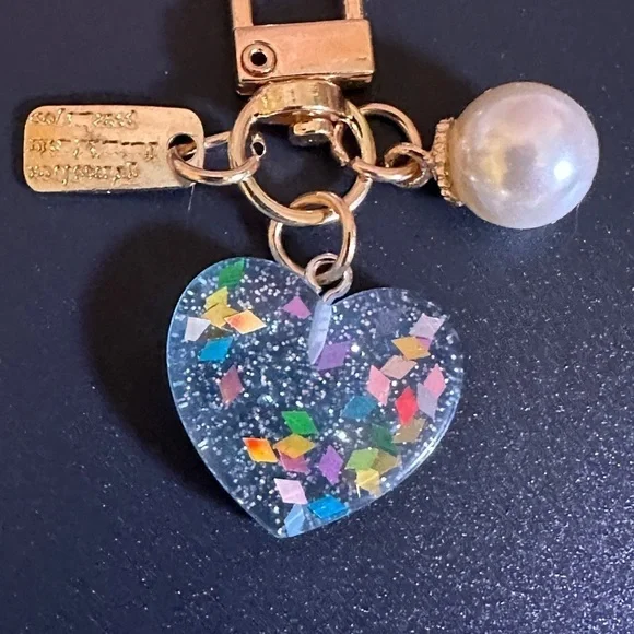 Blue Heart Sparkly Charm with Pearl and Gold Tag - Picture 3 of 3